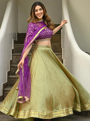 Green Purple Brocade Gota Lehenga Set