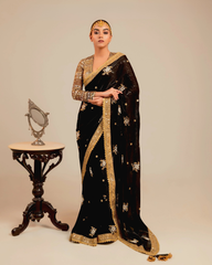 Black Butter Metallic Saree with Retro Radiance Blouse
