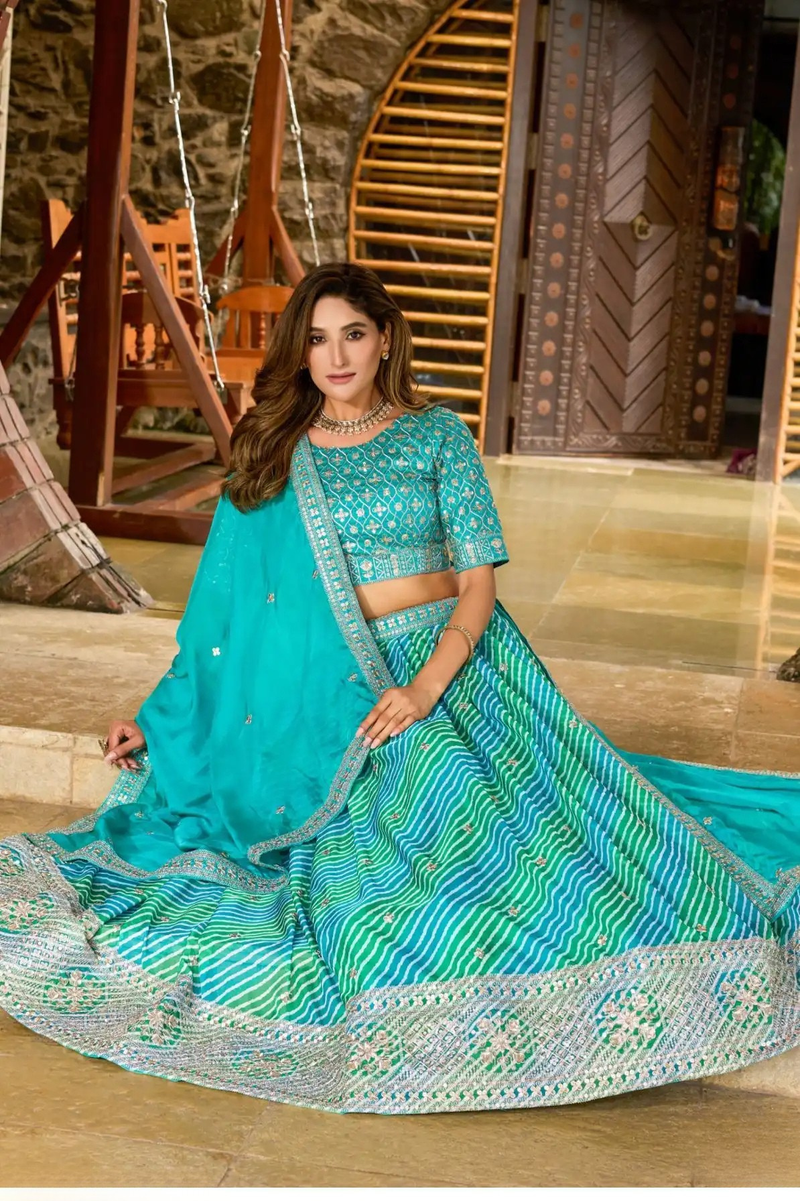 Sea Green Art Silk Tabby Lehenga Choli