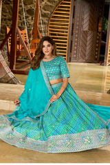 Sea Green Art Silk Tabby Lehenga Choli