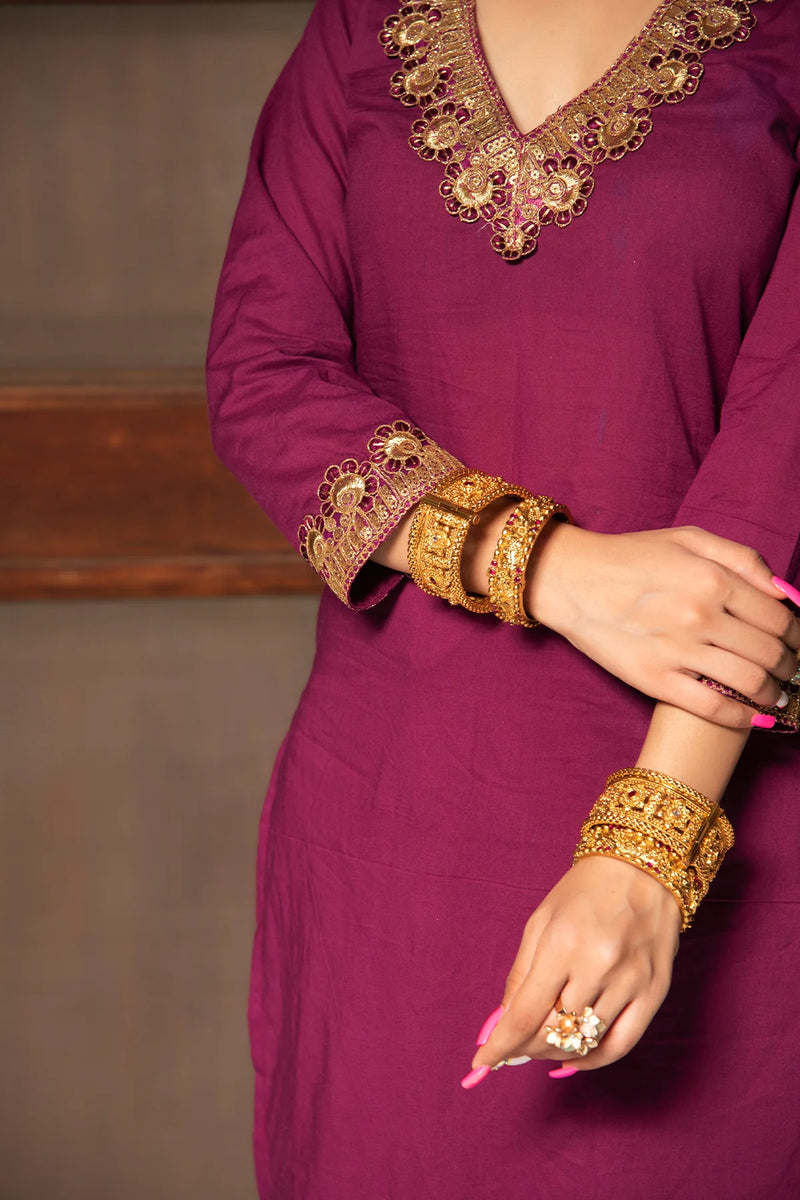 Burgundy cotton kurta