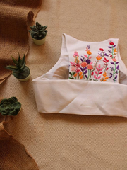 White Cotton Padded Front-Hook Blouse