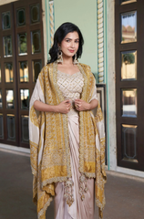 Green Viscose Embroidered Crop Top Skirt