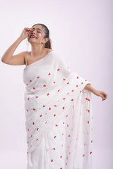 White Love Mulmul Cotton Saree- By Reet Lifestyle