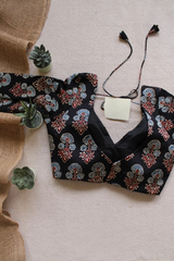 Black Ajrakh Blouse  Modal Silk Padded Blouse
