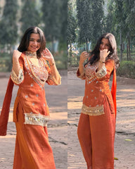 Premium Tissue 4-Piece Bustier Set (Rust Orange)- By Reet Lifestyle