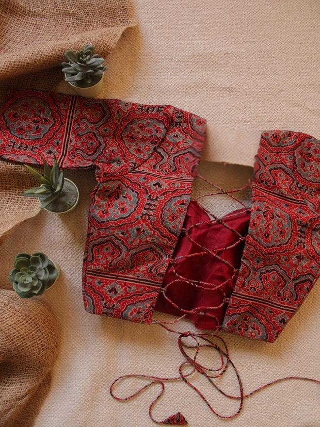 Ajrakh Cotton Backless Knot Blouse