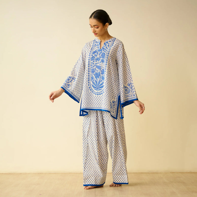 Mulmul Cotton Farsi Set in Jaipur Blue- By Reet Lifestyle