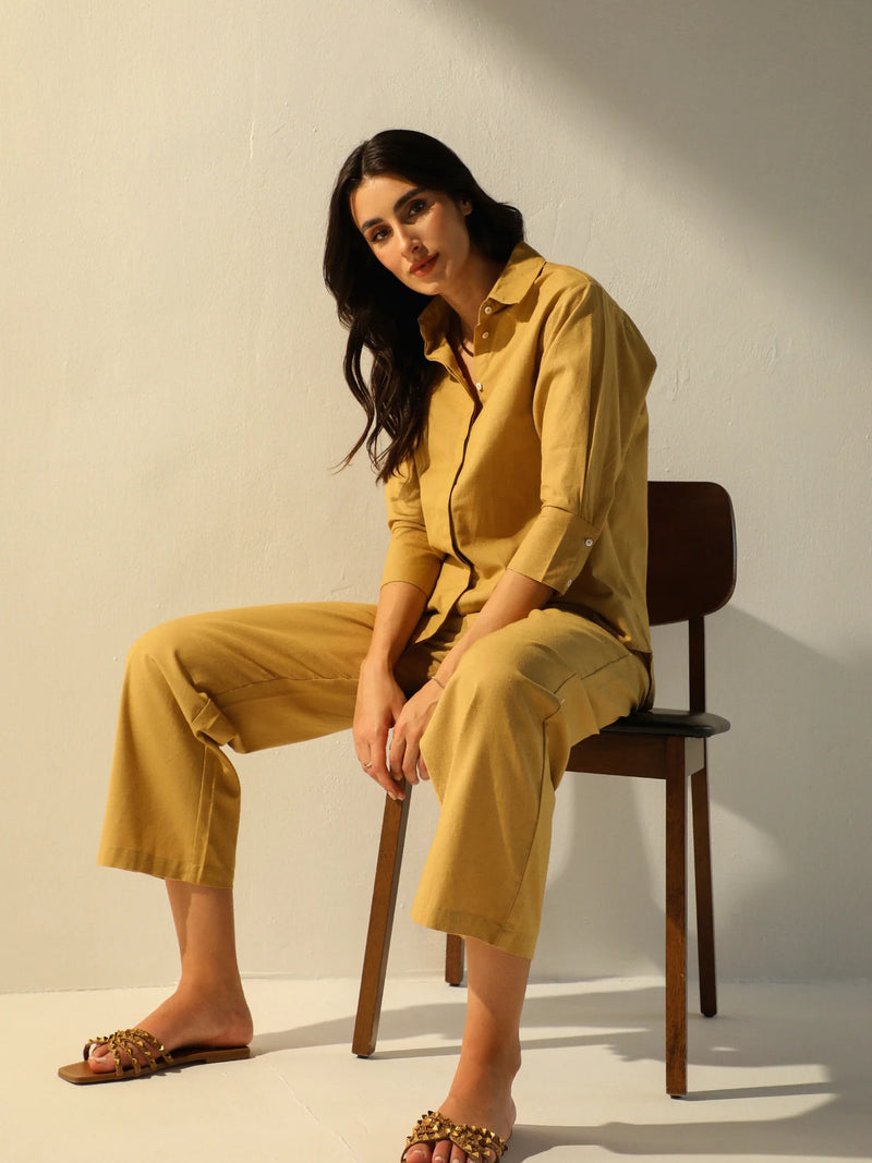 Caramel Linen Cotton Coord Set with Pants