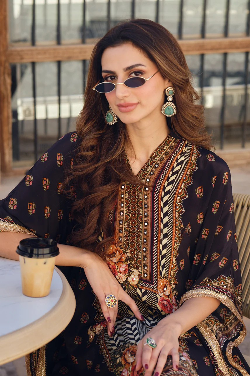 Black Crepe Boho Noir Kaftan Set