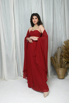 Red Cape and Drape Skirt Set- By Reet Lifestyle