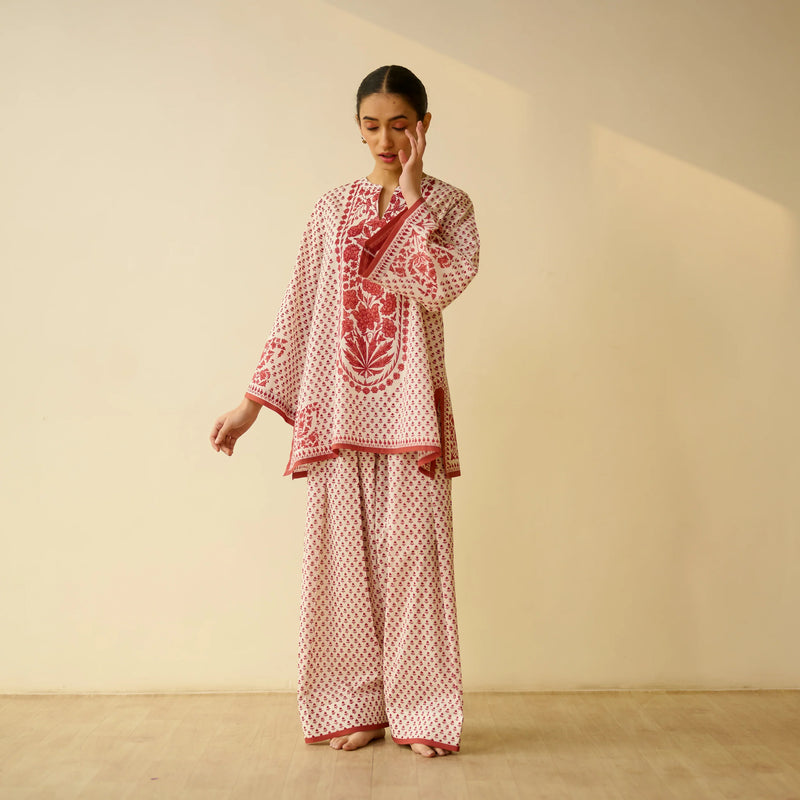 Brick Red Mulmul Cotton Farsi Set  - By Reet Lifestyle