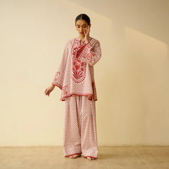 Brick Red Mulmul Cotton Farsi Set  - By Reet Lifestyle