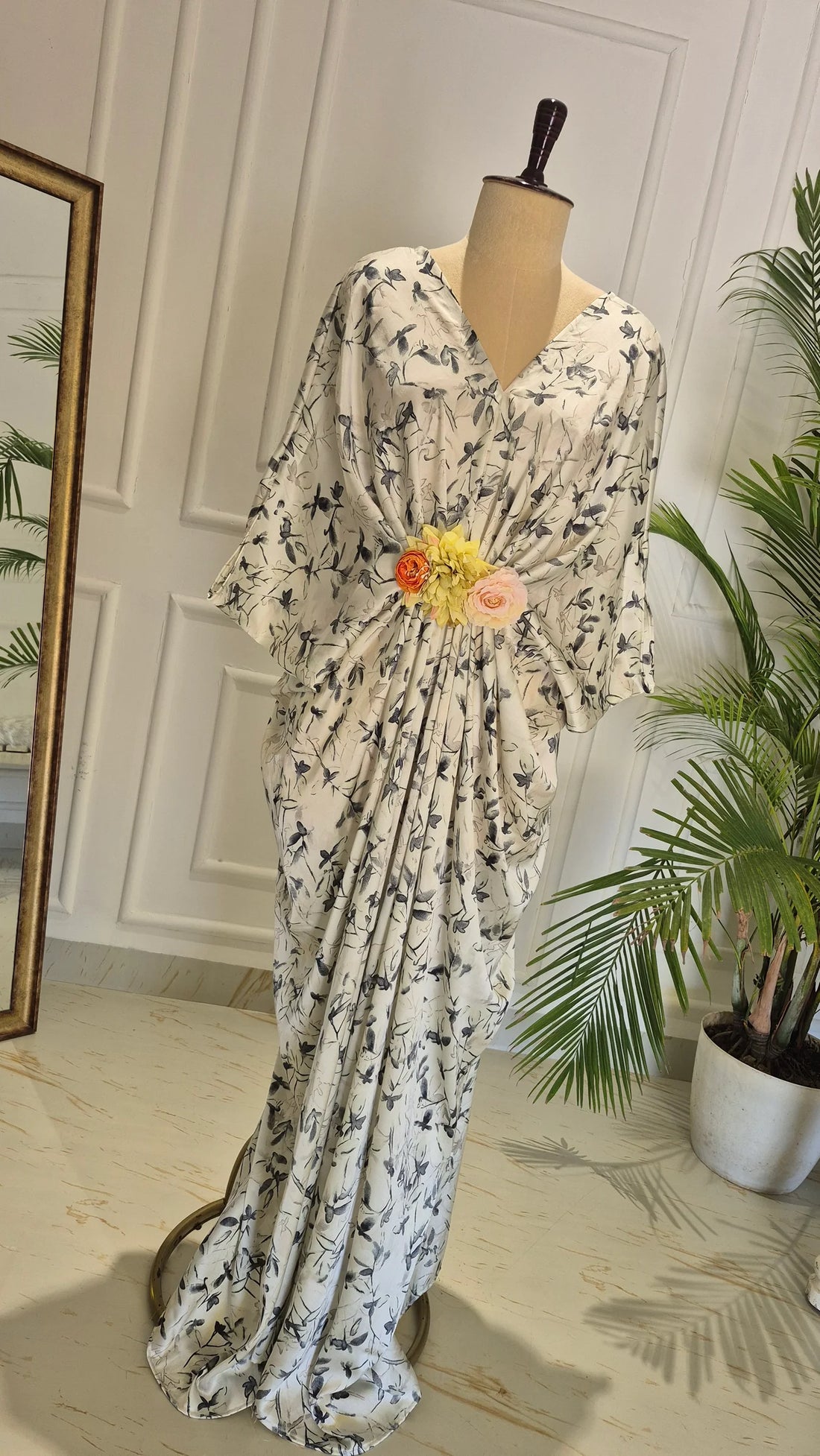 Ivory Bloom Floral Printed Designer Kaftan