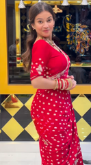 Red Bandhani Traditional Saree with Stitched blouse