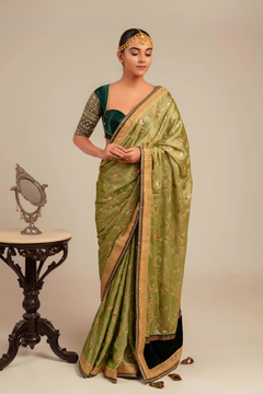 Gaji Silk Deep Green Embellished Blouse