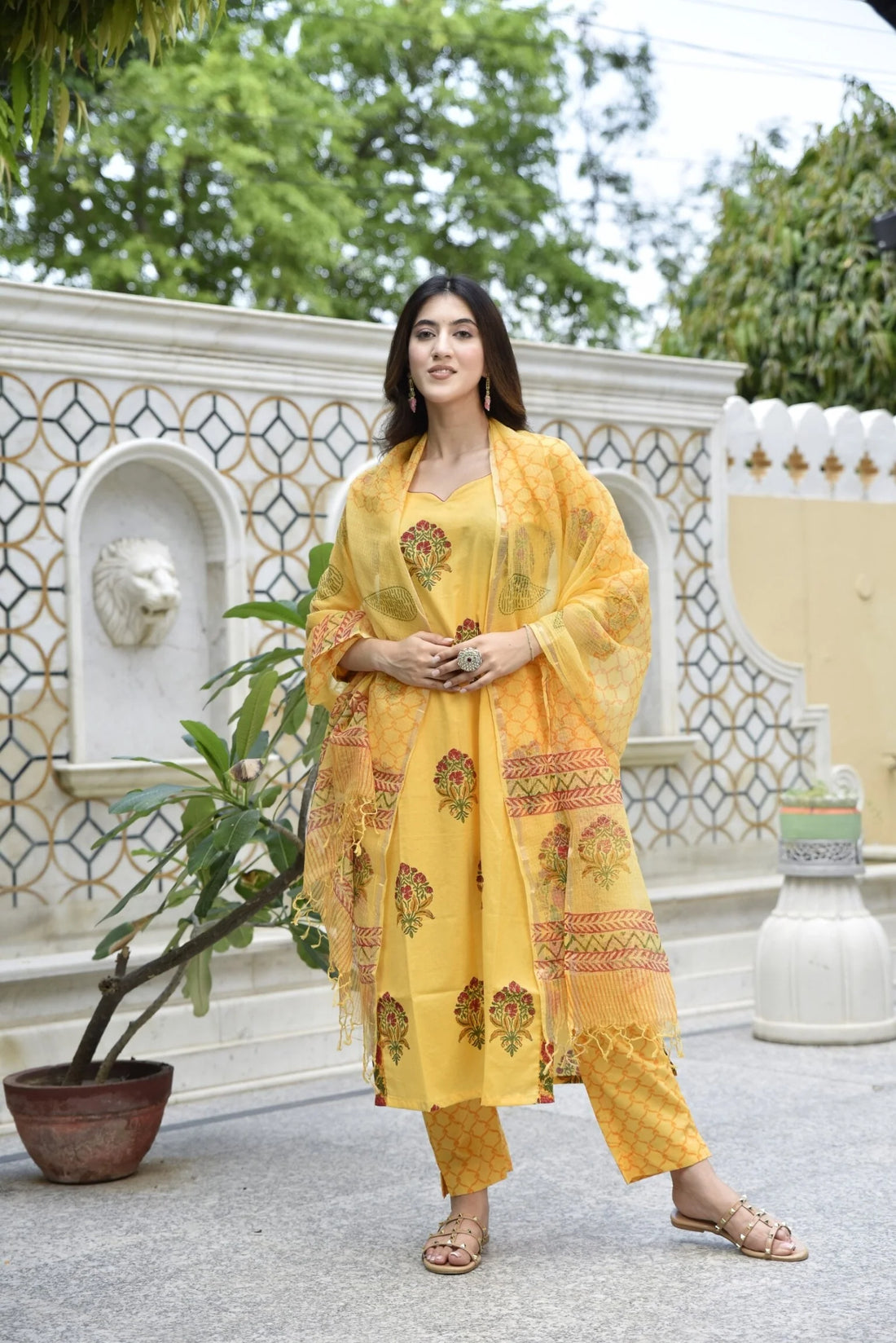 Bright Yellow Straight Suit Set (Without Dupatta)- By Reet Lifestyle
