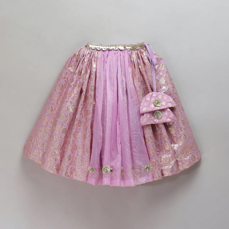 Lavendar organza frilly chanderi lehnga set and duppata