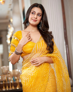Agni Yellow Pre-Draped Leheriya Saree with Blouse