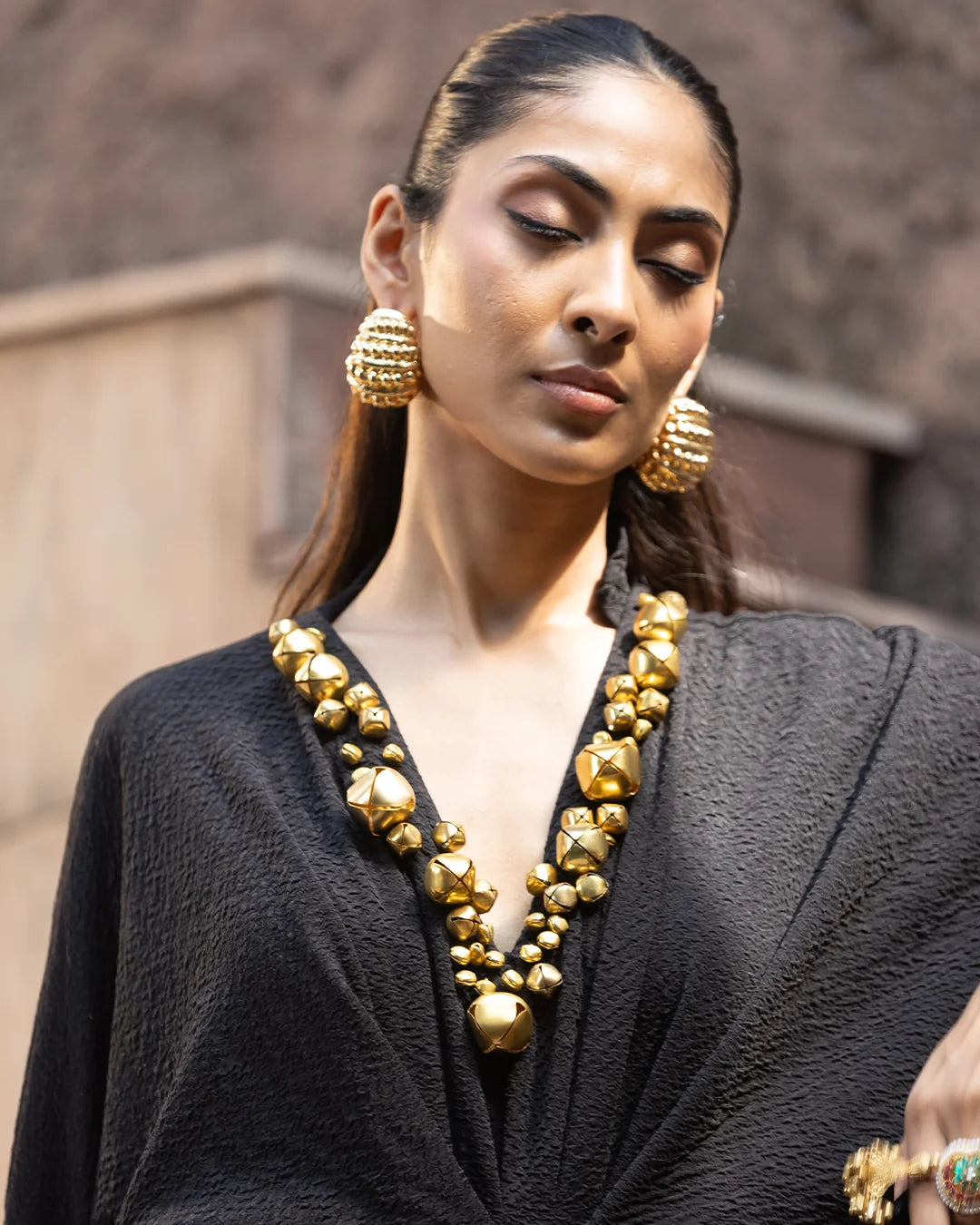 Siyah Mehr Ghungroo Draped Kaftan Gown