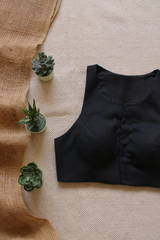 Black Padded Cotton Blouse