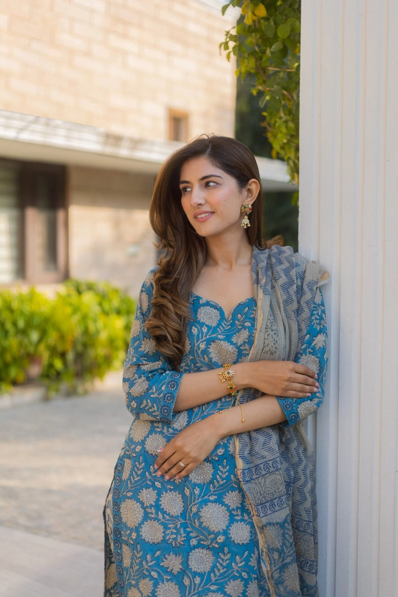 Dazzle Blue Straight Suit Set- By Reet Lifestyle