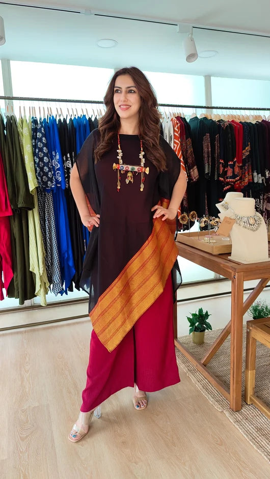 Noir Jamdani 4-Piece Kaftan Co-Ord Set