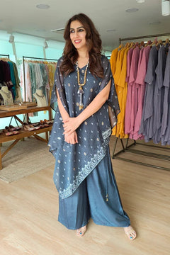 Noir 4 piece Kaftan Coord Set with Camisole & Neckpiece