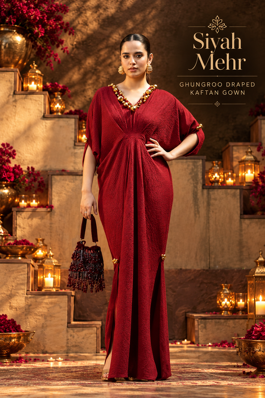 Siyah Mehr Ghungroo Draped Kaftan Gown