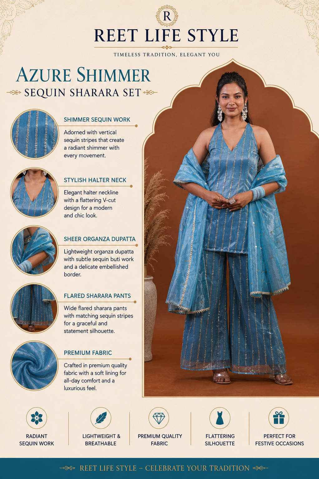 Azure Shimmer Sequin Sharara Set