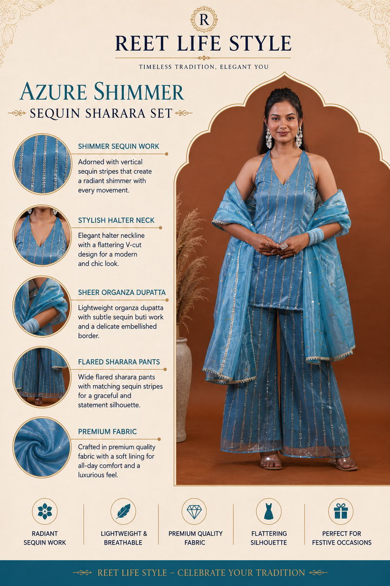 Azure Shimmer Sequin Sharara Set