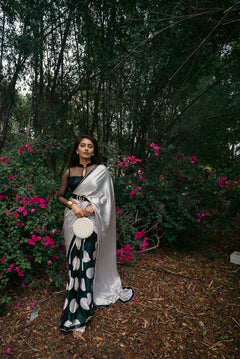 Ivory Noir Polka Statement Satin Saree with Blouse