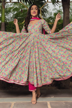 Gulnaar Bloom Cotton Anarkali Set