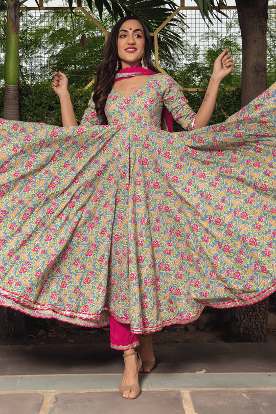 Gulnaar Bloom Cotton Anarkali Set
