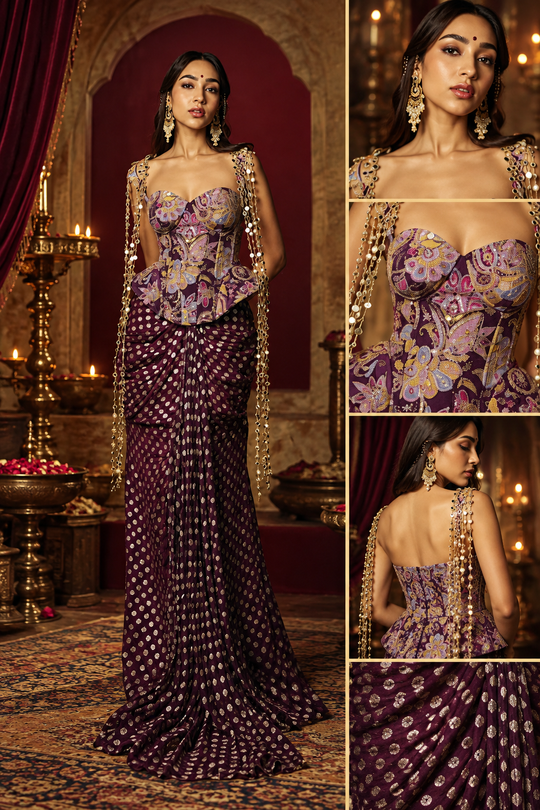 Shahi Ada Purple Embroidered Corset Top