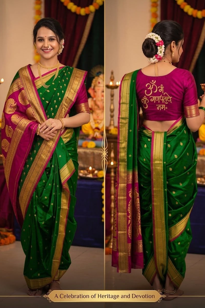 Jijamata Pure Cotton Silk 9-Yard Nauvari Paithani Saree With Morani Pallu