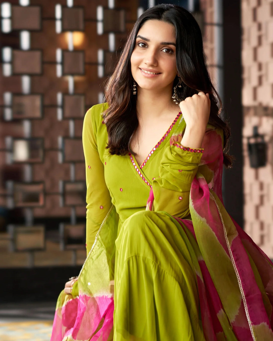 Mirror Work Embroidered Georgette Anarkali Suit Set
