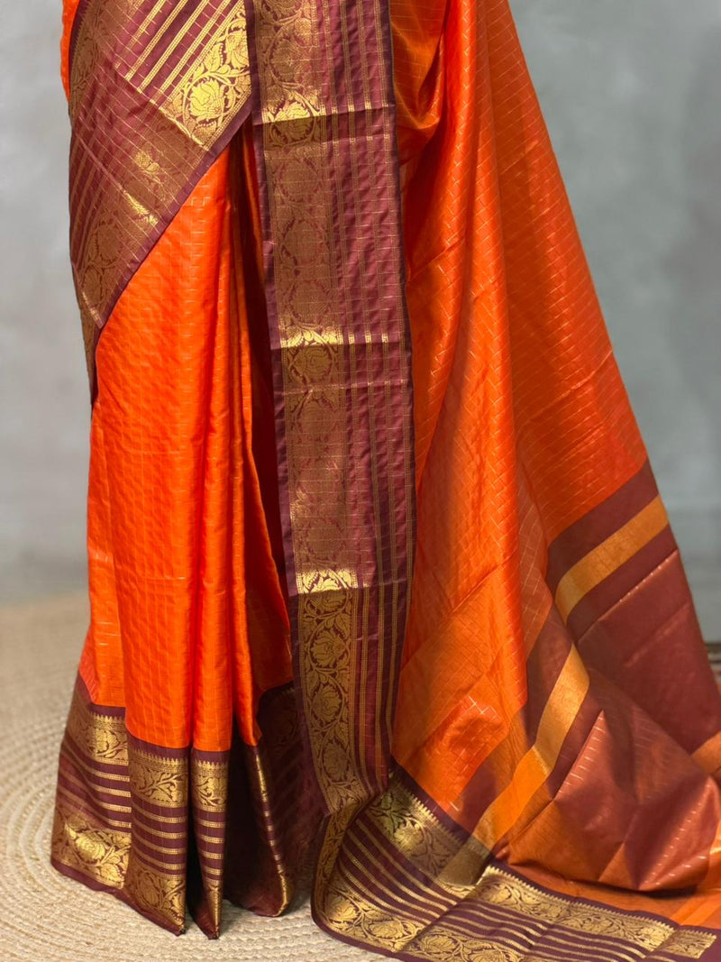Orange Brown Banarasi Silk Saree