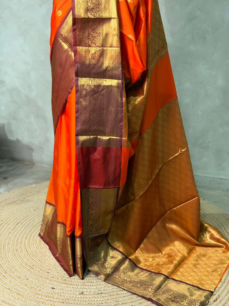 Kesariya Banarasi Silk Saree