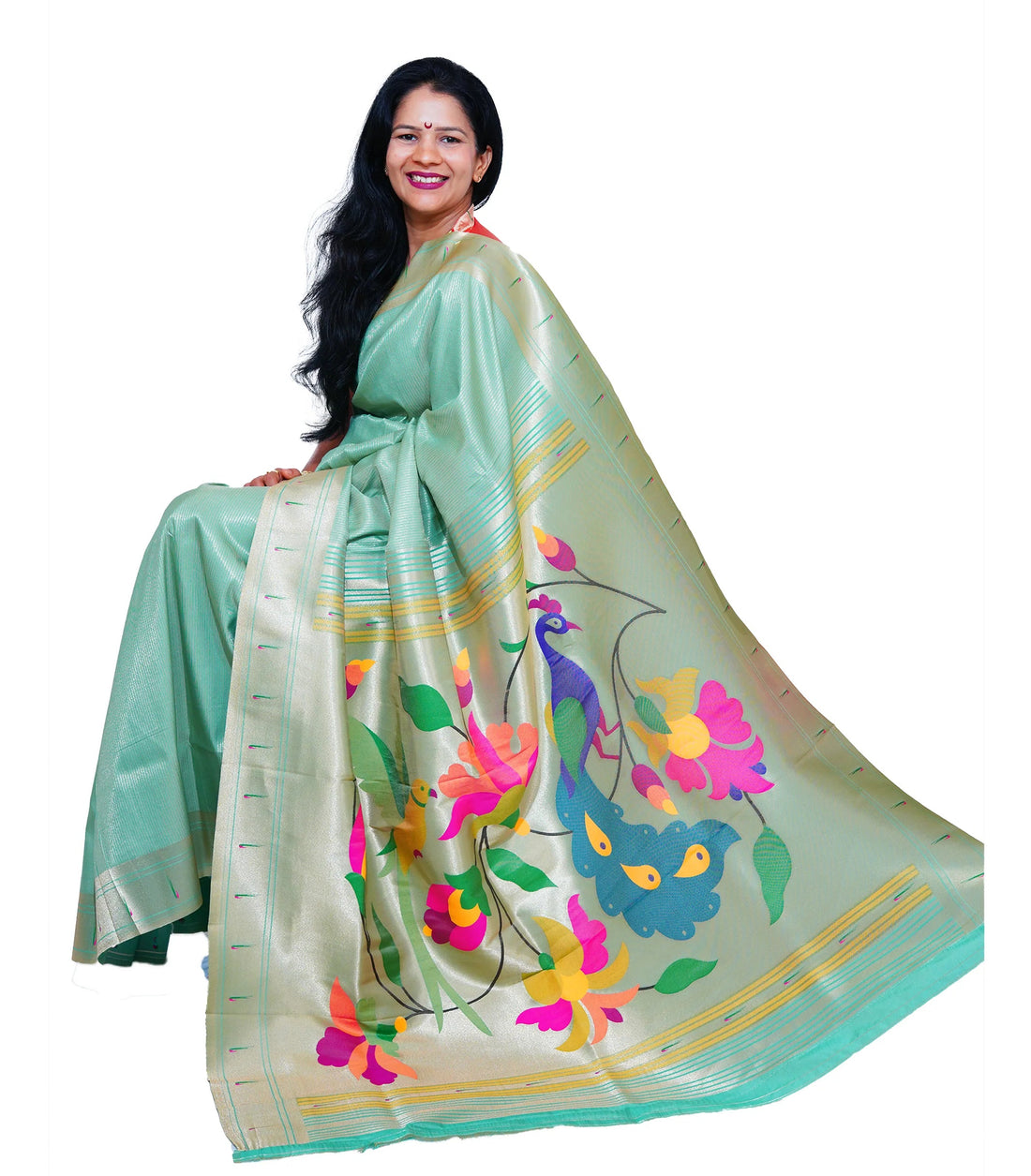Lotus Soft Silk Paithani Saree with Multicolor Pallu