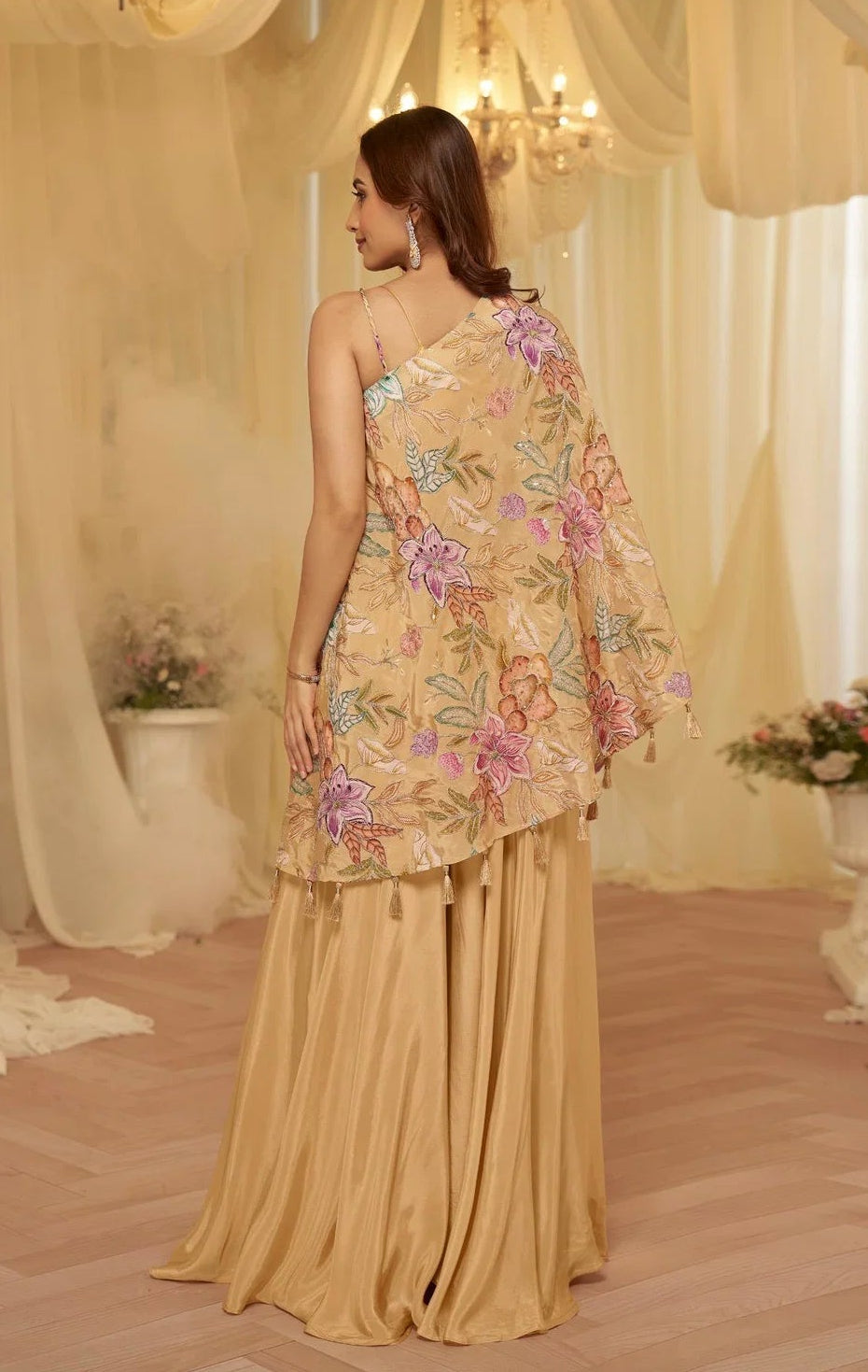 Blush Bloom Embroidered Viscose Crepe Palazzo Set