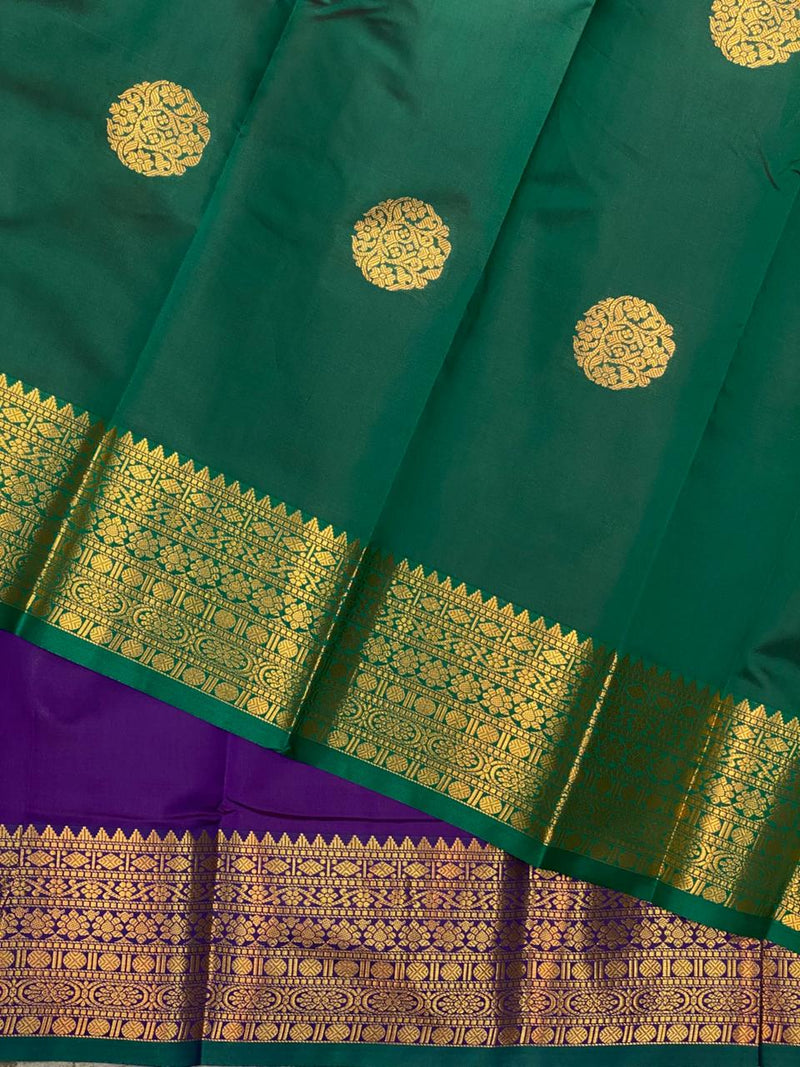 Violet Green Kanchipuram Soft Silk Saree