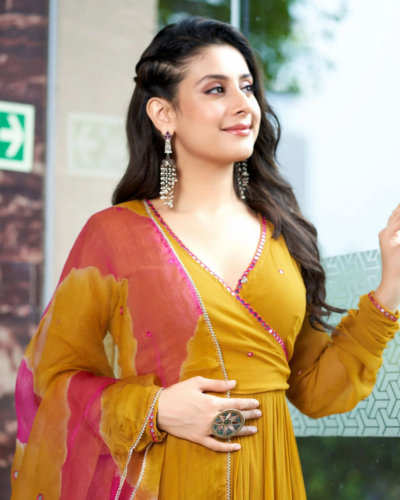 Mirror Work Embroidered Georgette Anarkali Suit Set