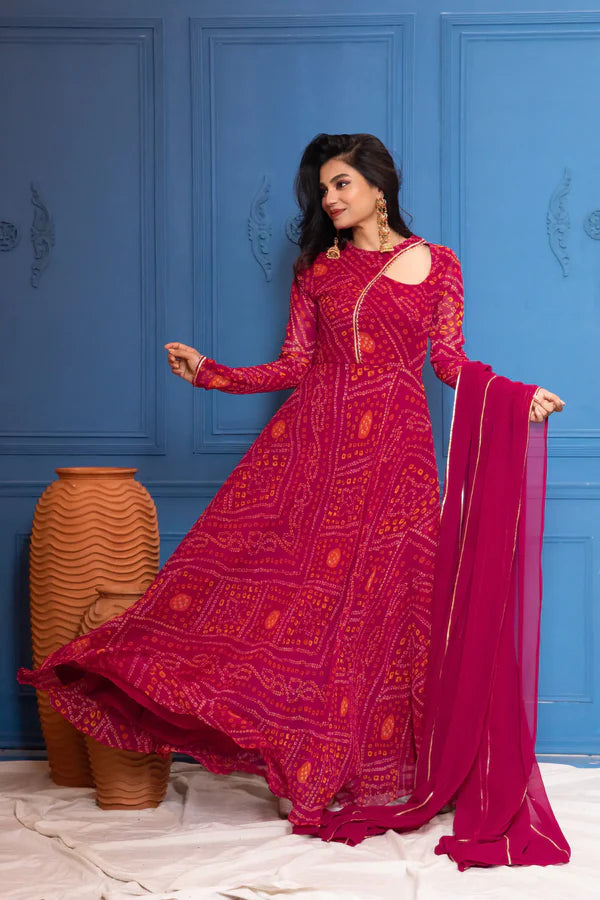 Graceful Navy Blue Bandhani Anarkali Outfit
