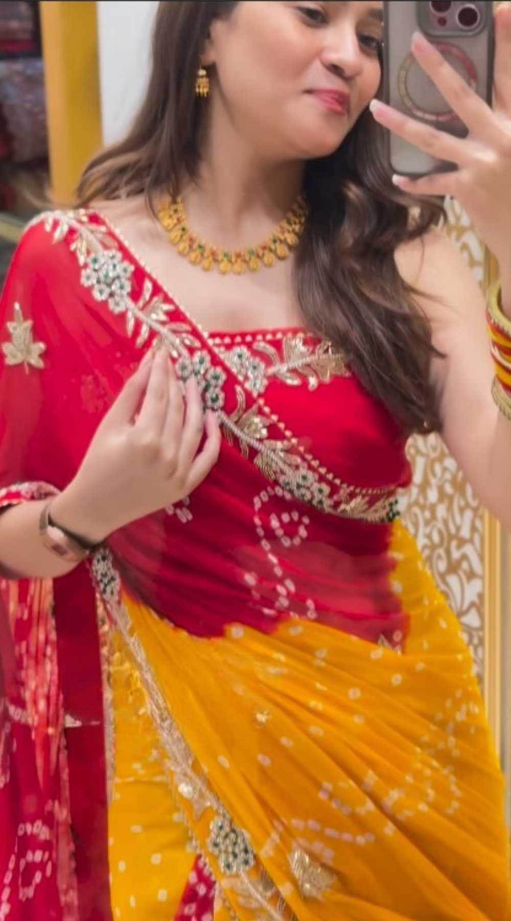 Vibrant Indian Saree & Gold Jewelry