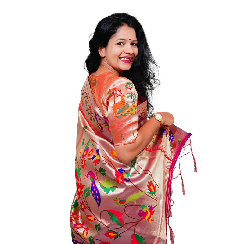 Mayurika Pure Silk Paithani Saree with Royal Floral Bird Pallu