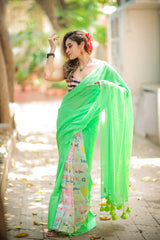 Green Mulmul Soft Cotton Saree