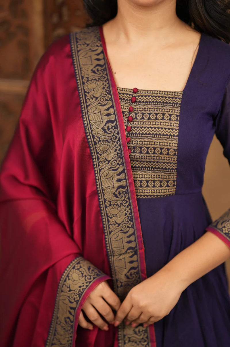 Menaka Pure Cotton Temple Border Anarkali Suit