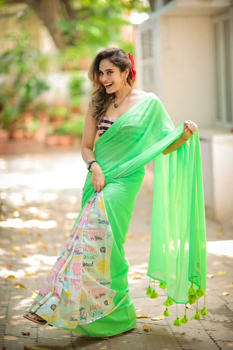 Green Mulmul Soft Cotton Saree