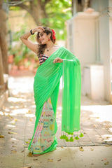 Green Mulmul Soft Cotton Saree